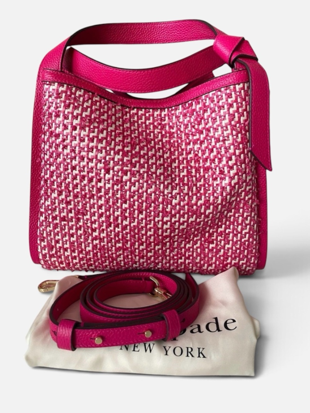 Kate Spade Knott Raffia Crossbody Satchel, Wild Raspberry Pink Bag NWT, Giftable